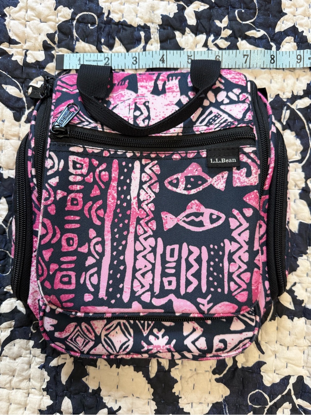 L.L. Bean Black and Pink Patterned Toiletry Bag small